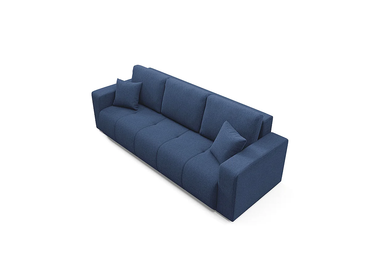 Canapé convertible 3 places avec coffre en tissu bleu VASCO