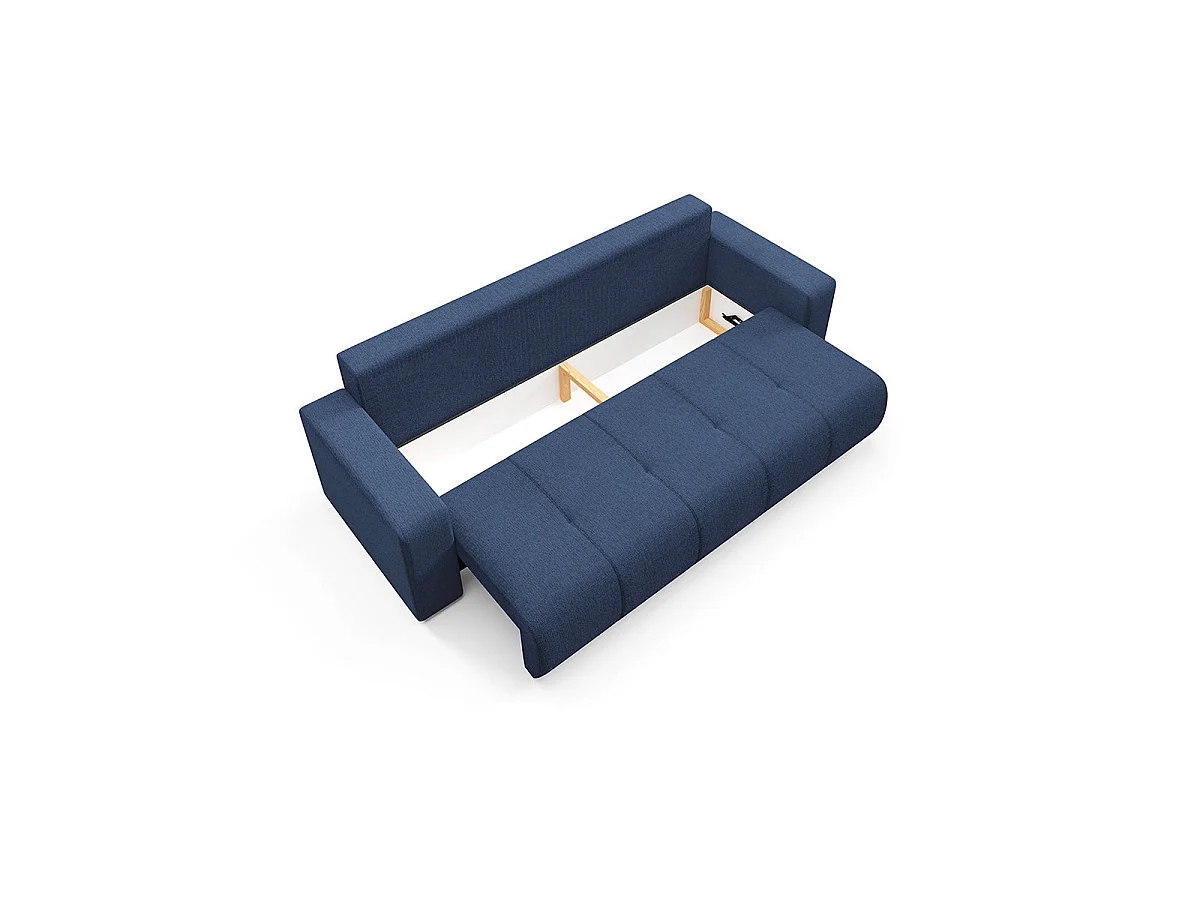 Canapé convertible 3 places avec coffre en tissu bleu VASCO