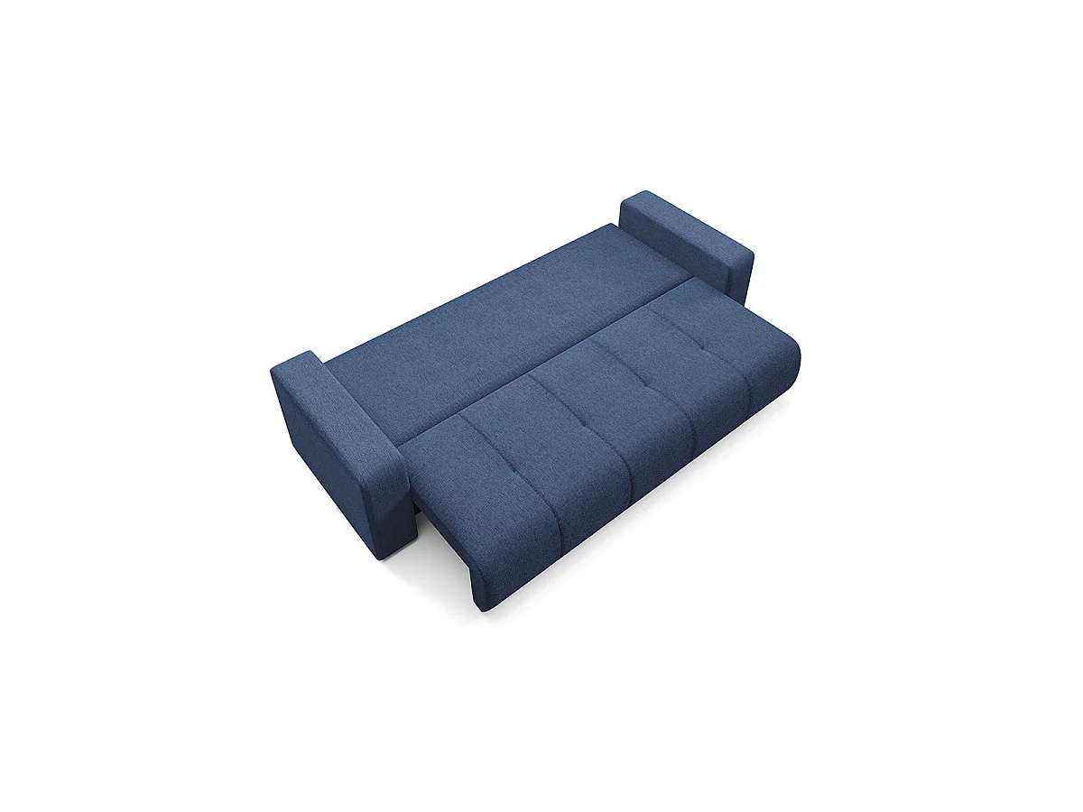 Canapé convertible 3 places avec coffre en tissu bleu VASCO