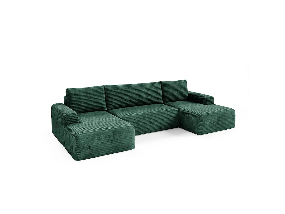 Canapé convertible 5 places avec coffre en tissu vert sapin ROMEO