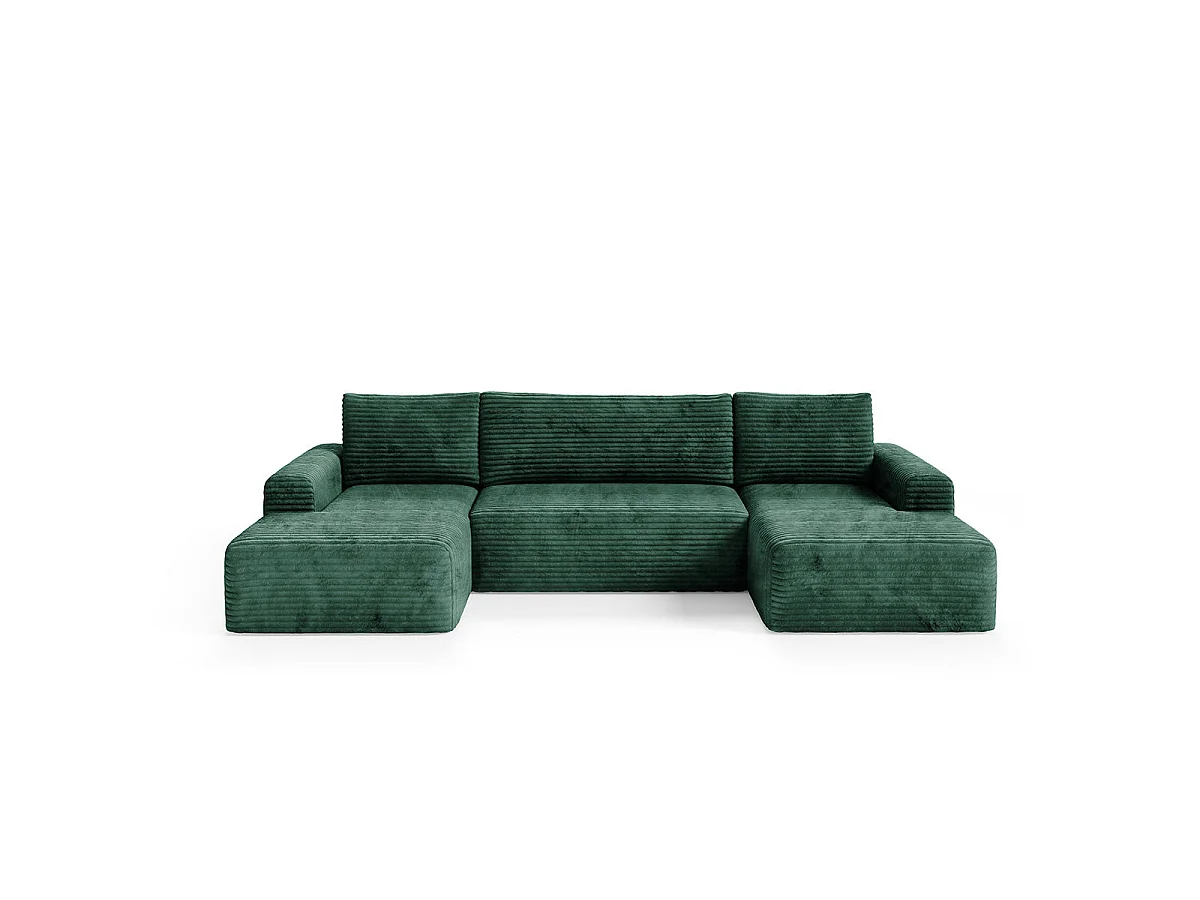 Canapé convertible 5 places avec coffre en tissu vert sapin ROMEO