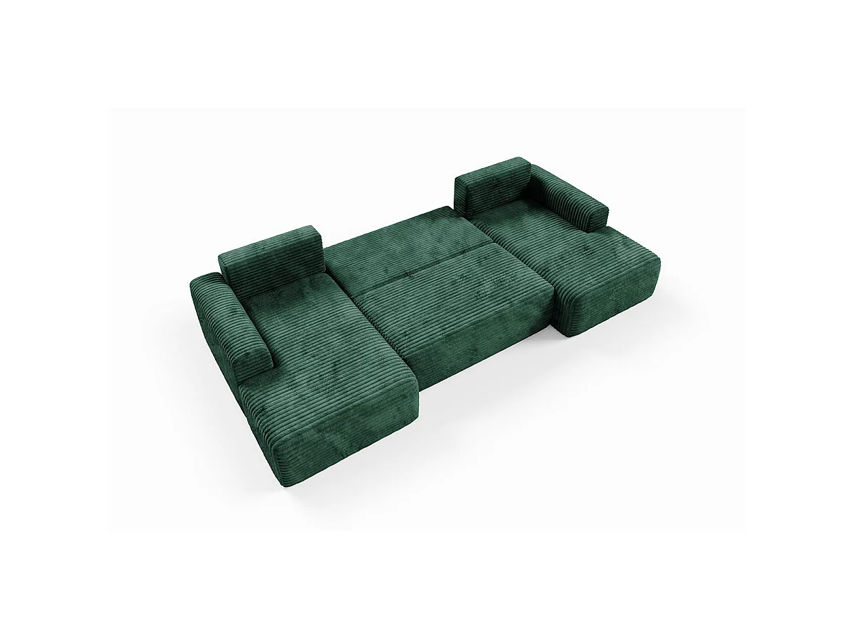 Canapé convertible 5 places avec coffre en tissu vert sapin ROMEO