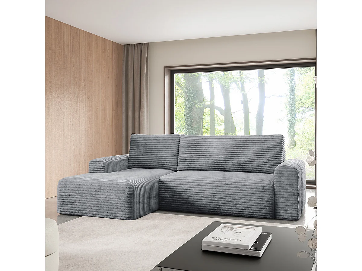 Canapé d'angle gauche convertible 3 places avec coffre Romeo Gris foncé