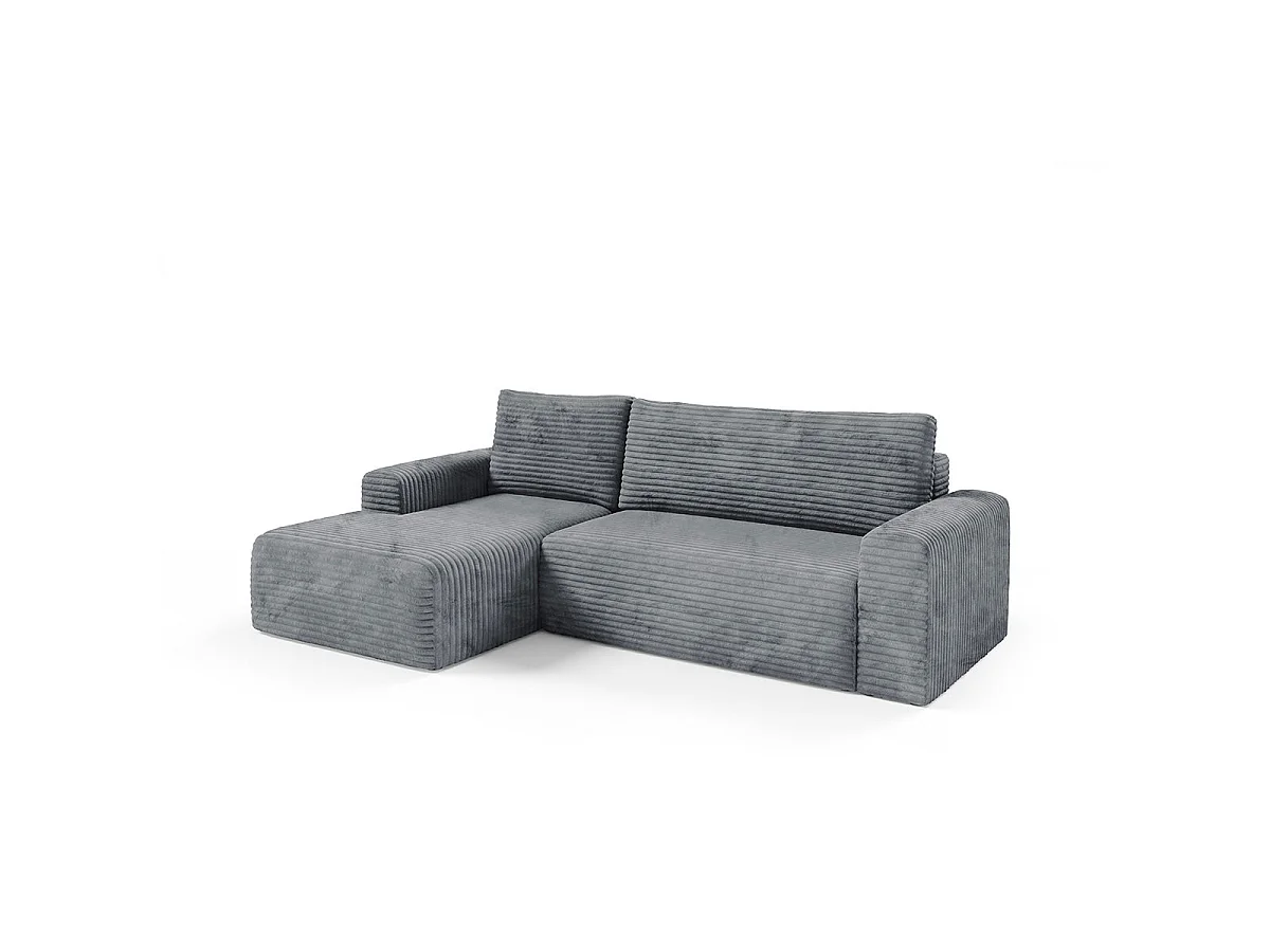 Canapé d'angle gauche convertible 3 places avec coffre en tissu gris foncé ROMEO