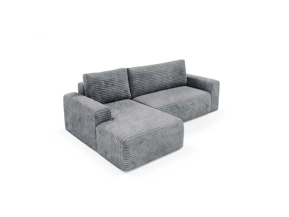 Canapé d'angle gauche convertible 3 places avec coffre en tissu gris foncé ROMEO