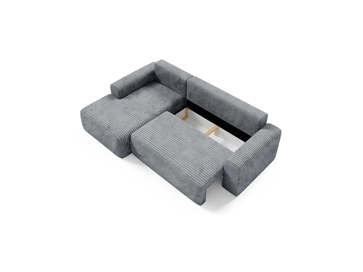 Canapé d'angle gauche convertible 3 places avec coffre en tissu gris foncé ROMEO