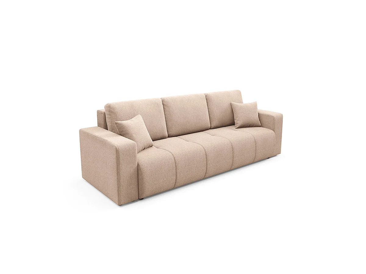 Canapé convertible 3 places avec coffre en tissu beige VASCO