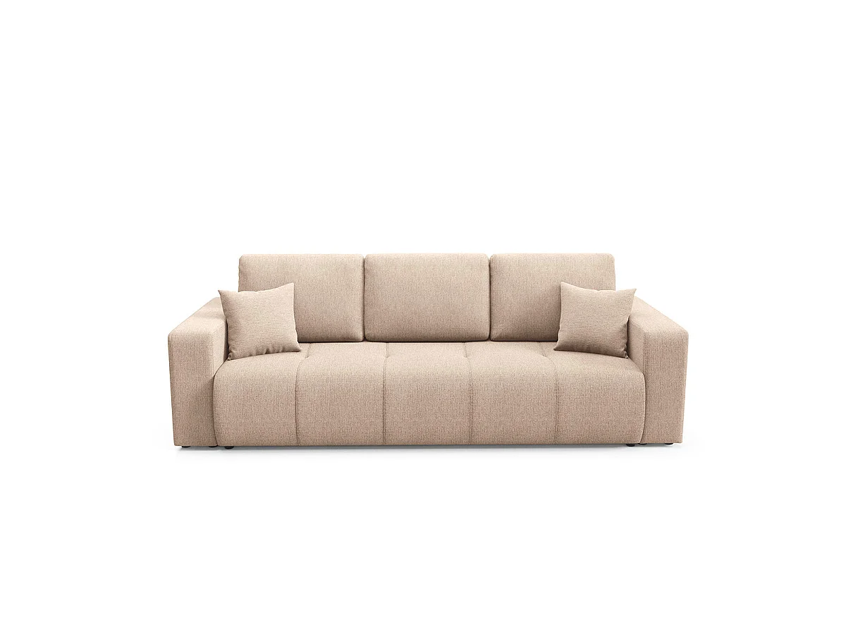 Canapé convertible 3 places avec coffre en tissu beige VASCO