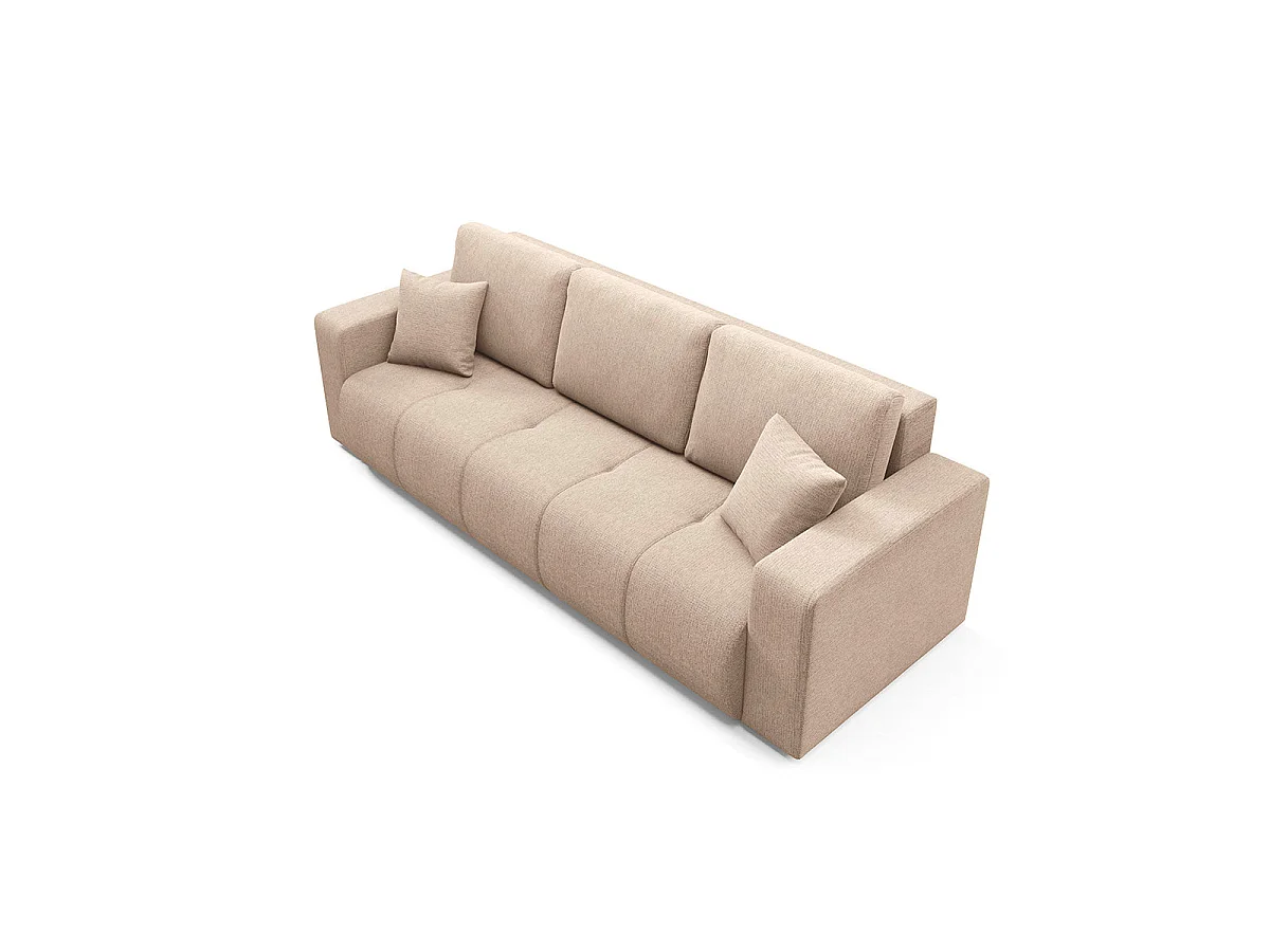 Canapé convertible 3 places avec coffre en tissu beige VASCO