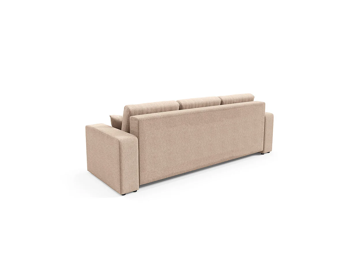 Canapé convertible 3 places avec coffre en tissu beige VASCO