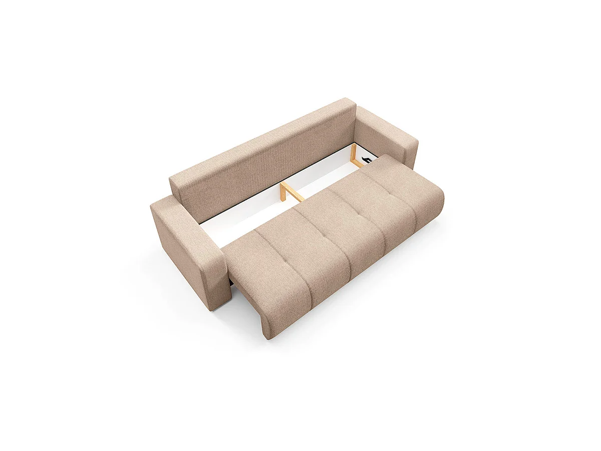 Canapé convertible 3 places avec coffre en tissu beige VASCO