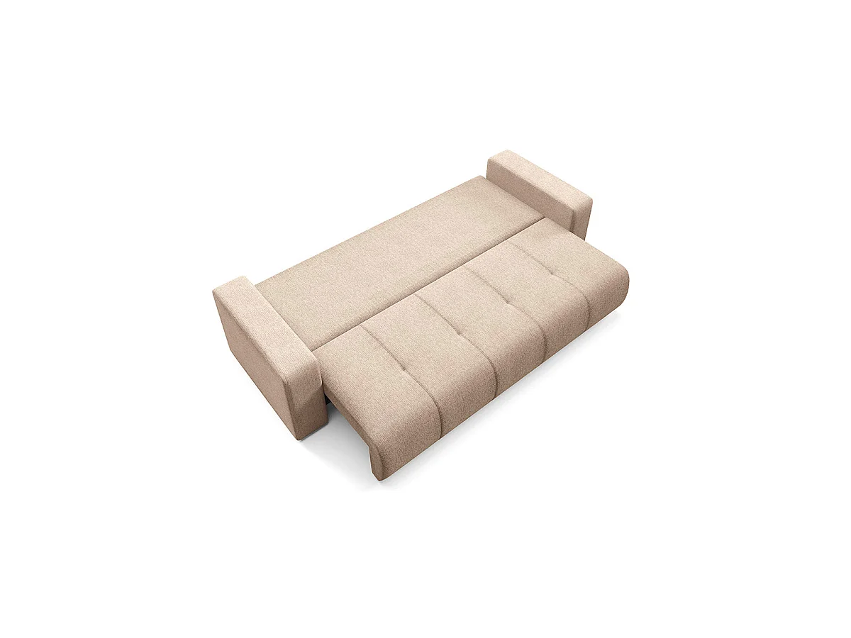 Canapé convertible 3 places avec coffre en tissu beige VASCO