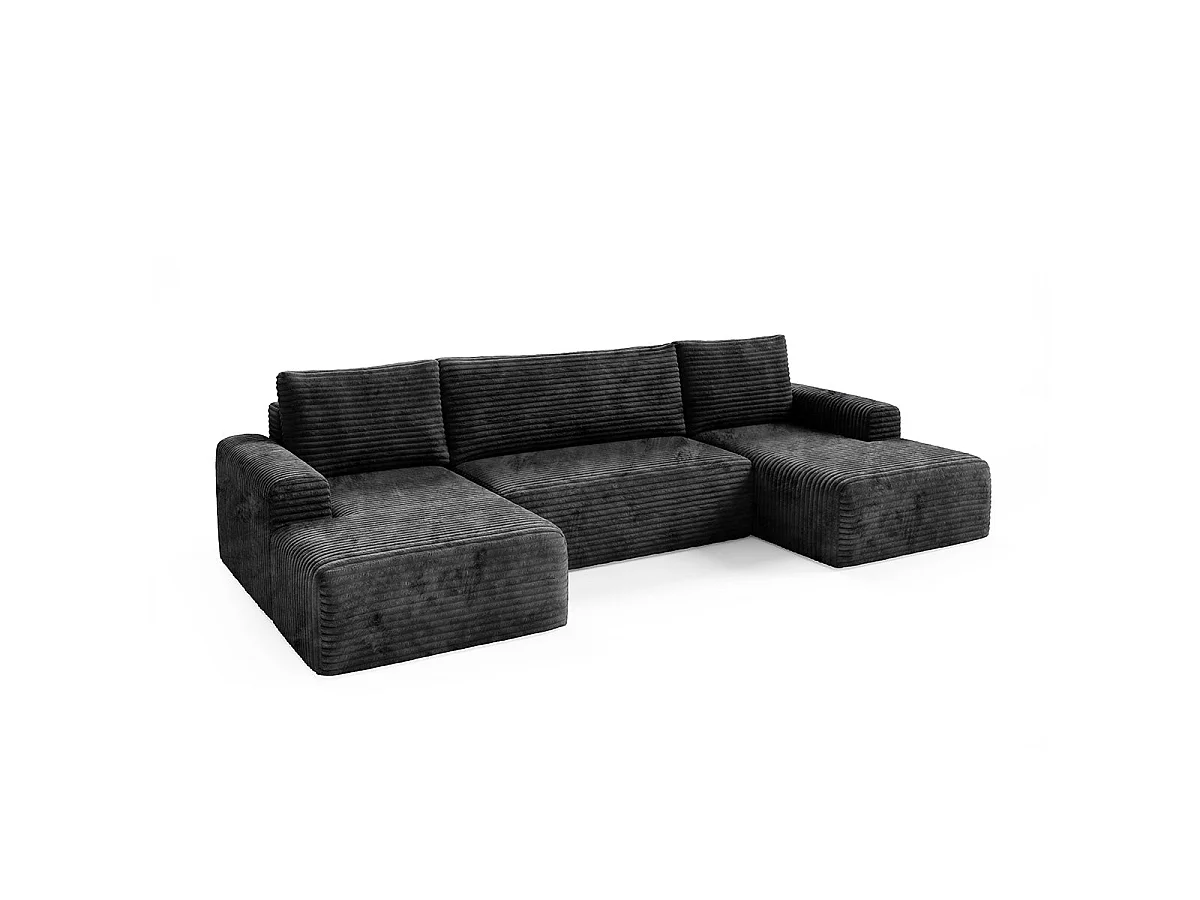 Canapé convertible 5 places avec coffre en tissu noir ROMEO