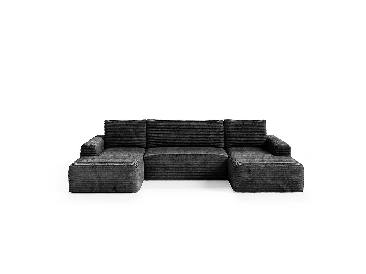 Canapé convertible 5 places avec coffre en tissu noir ROMEO