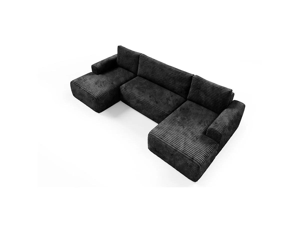 Canapé convertible 5 places avec coffre en tissu noir ROMEO