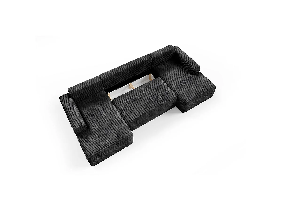 Canapé convertible 5 places avec coffre en tissu noir ROMEO