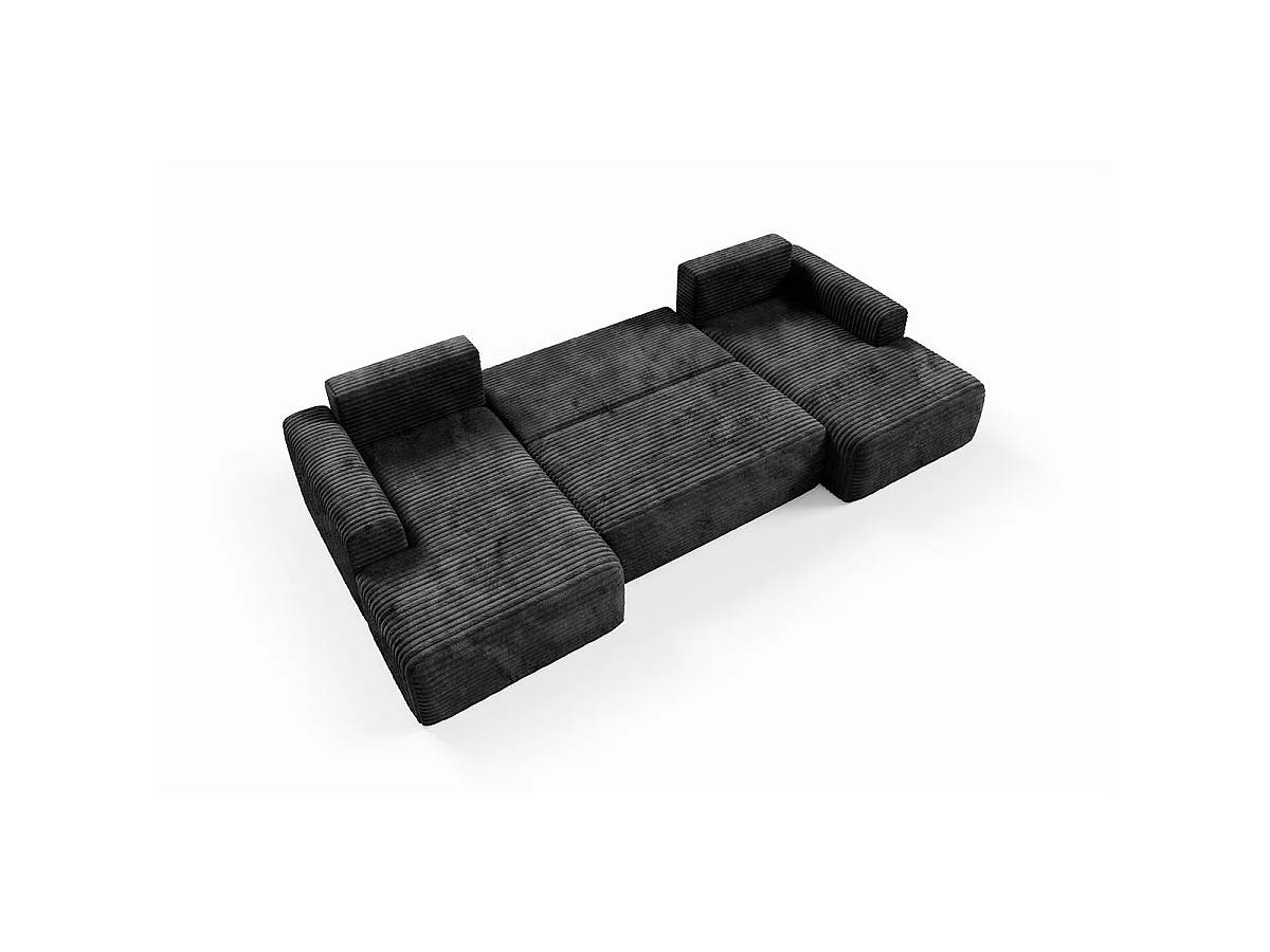 Canapé convertible 5 places avec coffre en tissu noir ROMEO