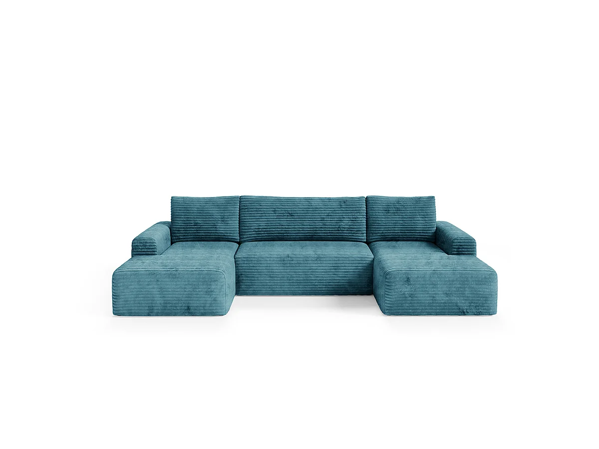 Canapé en U 5 places convertible avec coffre Romeo Bleu