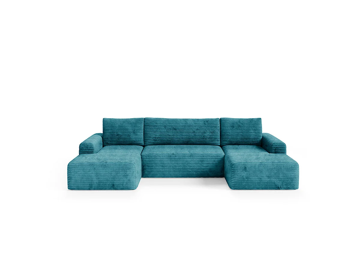 Canapé convertible 5 places avec coffre en tissu bleu ROMEO
