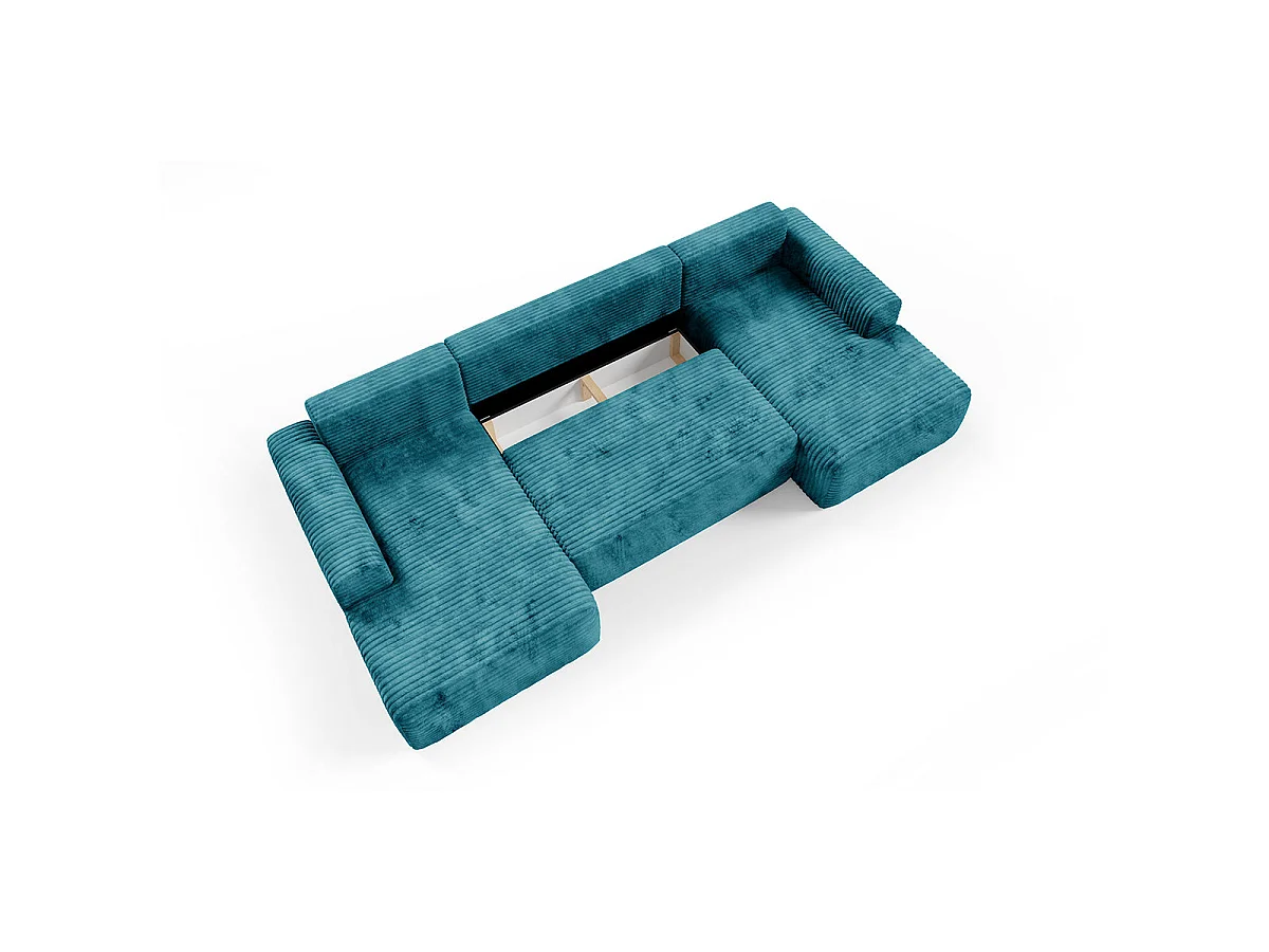 Canapé convertible 5 places avec coffre en tissu bleu ROMEO