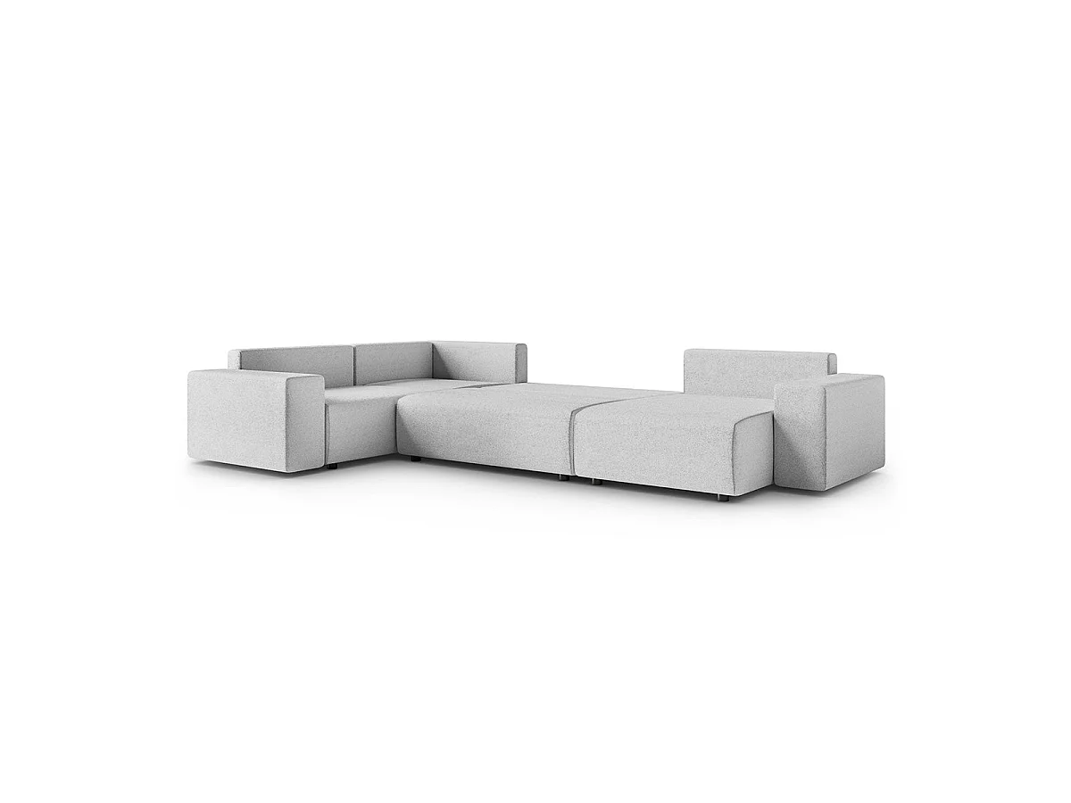 Canapé d'angle panoramique convertible 5 places avec coffre en tissu gris clair LORENZO
