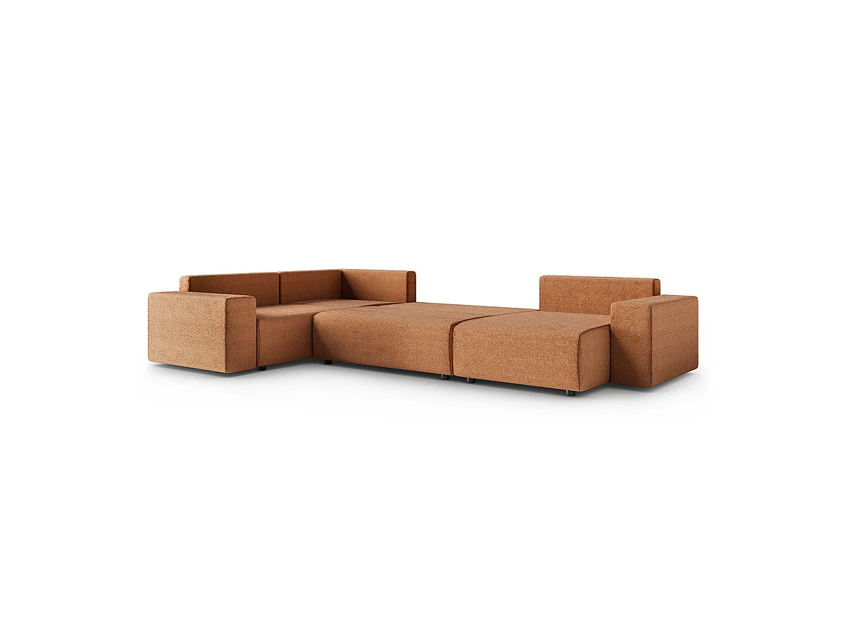 Canapé d'angle panoramique convertible 5 places avec coffre en tissu orange LORENZO