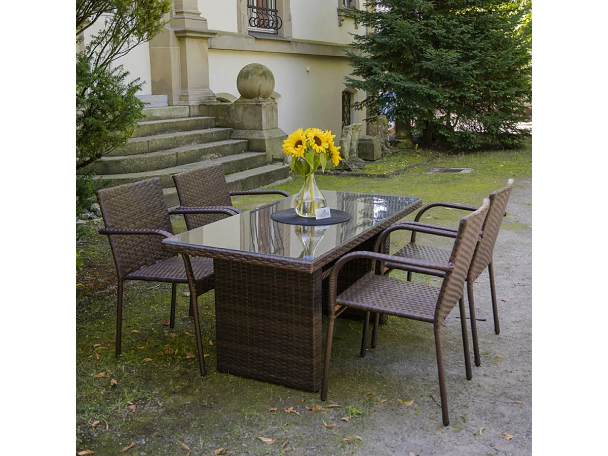 Set van 4 Rio bruine rechthoekige tuintafel en stoelen