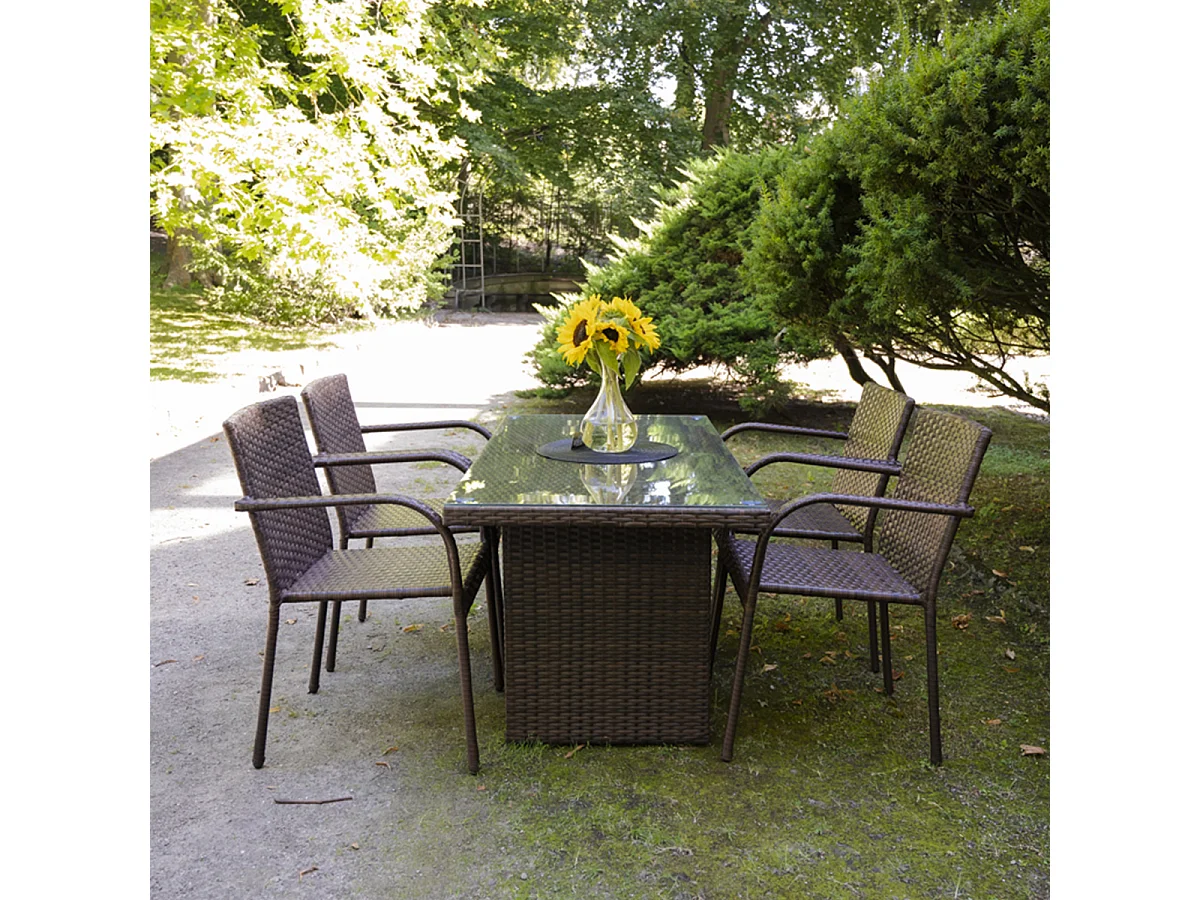 Set van 4 Rio bruine rechthoekige tuintafel en stoelen