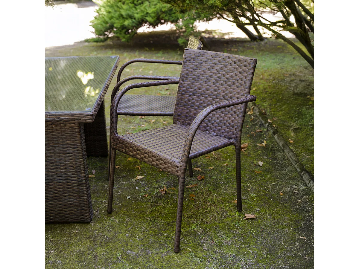 Set van 4 Rio bruine rechthoekige tuintafel en stoelen