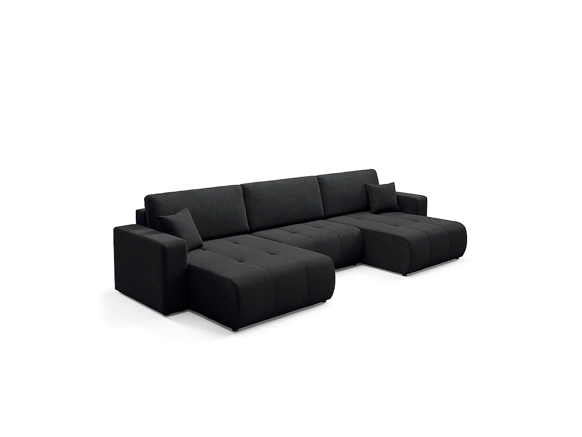 Canapé convertible 5 places avec coffre en tissu noir GIULIA