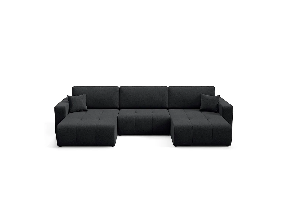 Canapé convertible 5 places avec coffre en tissu noir GIULIA