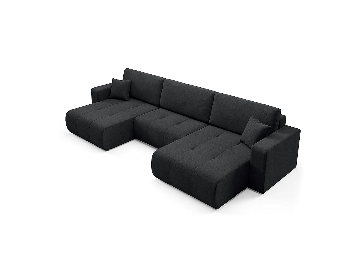 Canapé convertible 5 places avec coffre en tissu noir GIULIA