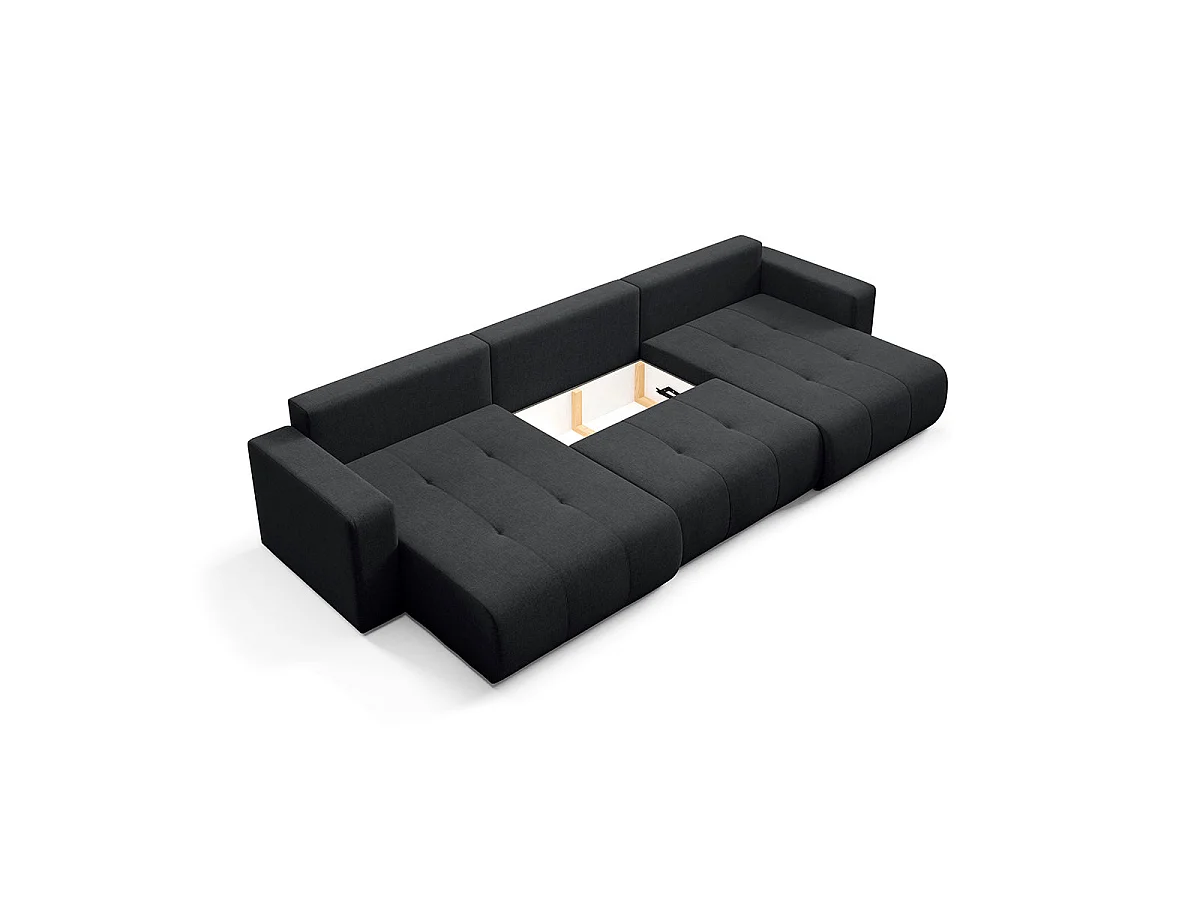 Canapé convertible 5 places avec coffre en tissu noir GIULIA