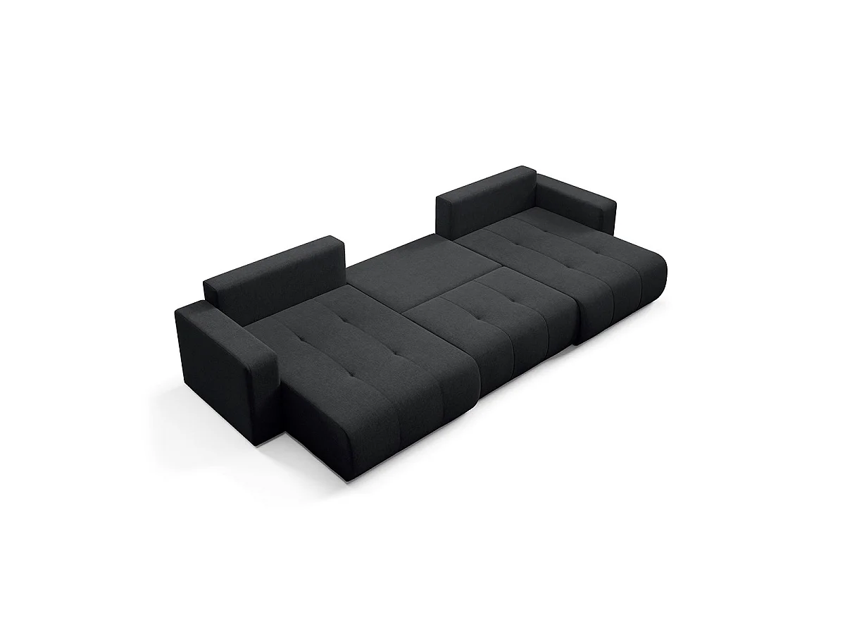 Canapé convertible 5 places avec coffre en tissu noir GIULIA