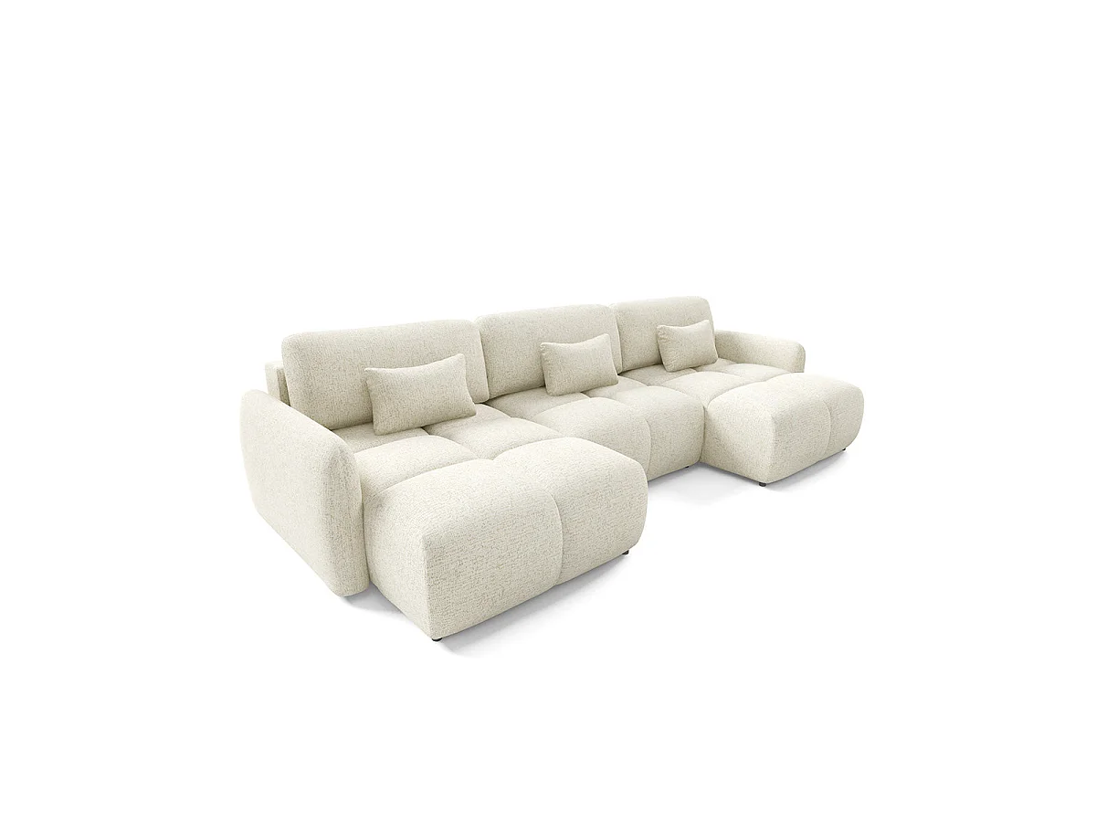 Canapé convertible 5 places avec coffre en tissu blanc VITTORIA
