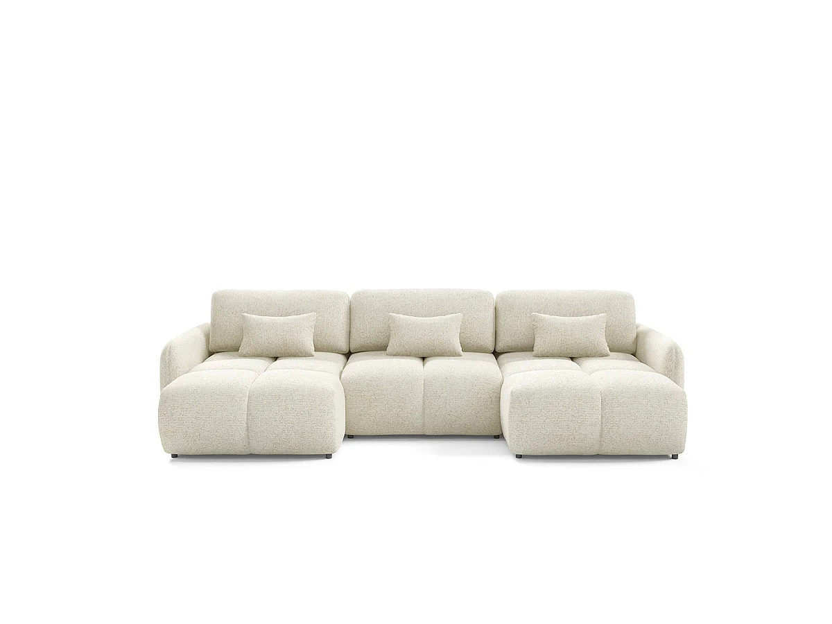 Canapé convertible 5 places avec coffre en tissu blanc VITTORIA