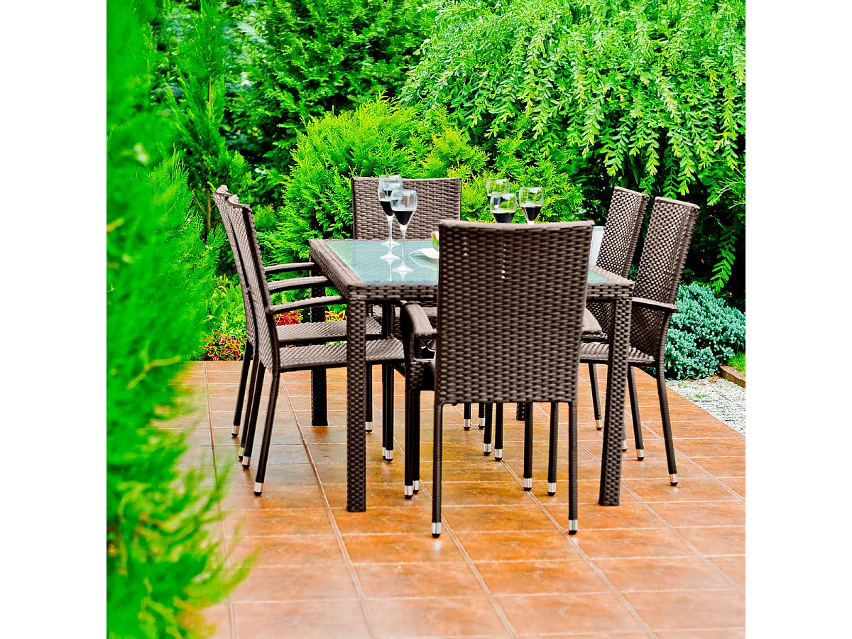 Conjunto de mesa e cadeiras de jardim de 6 lugares Rio Brown