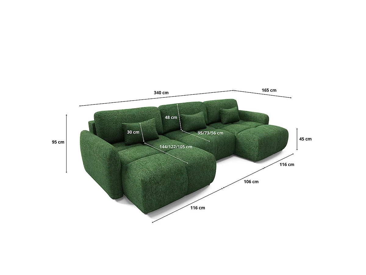 Canapé convertible 5 places avec coffre en tissu vert VITTORIA