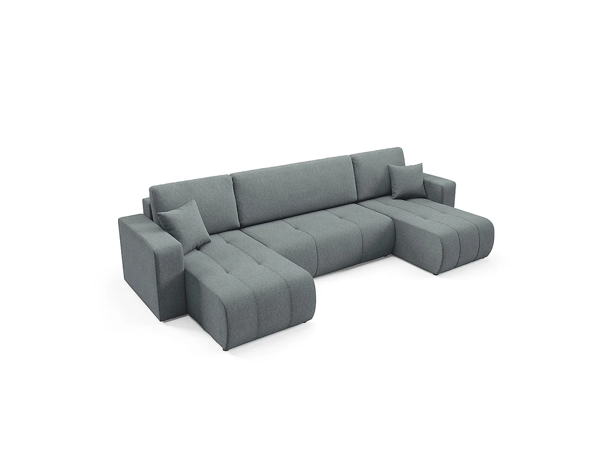 Canapé convertible 5 places avec coffre en tissu gris VASCO