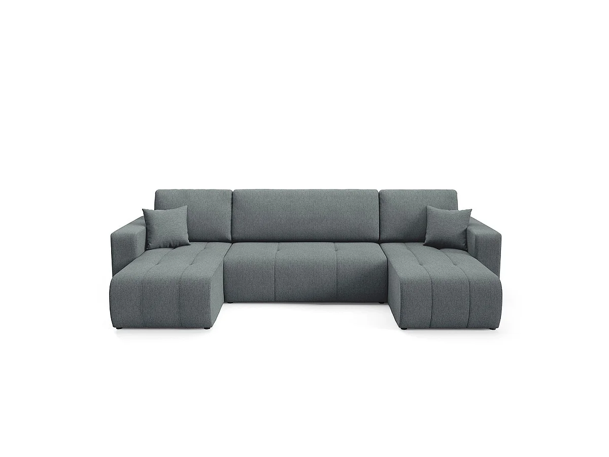 Canapé convertible 5 places avec coffre en tissu gris VASCO