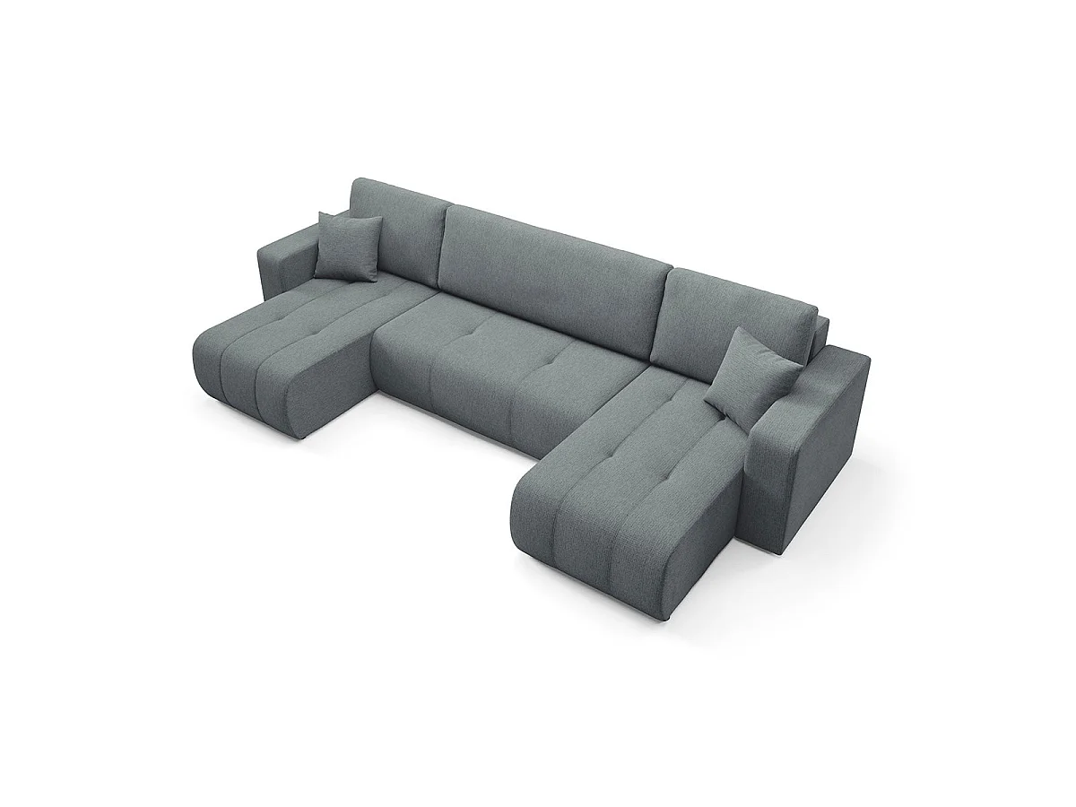 Canapé convertible 5 places avec coffre en tissu gris VASCO