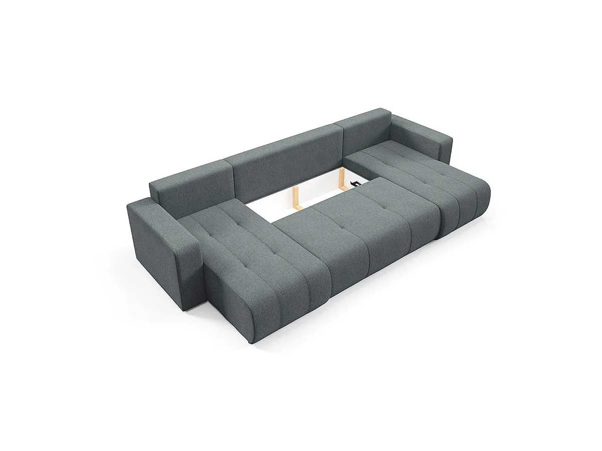 Canapé convertible 5 places avec coffre en tissu gris VASCO