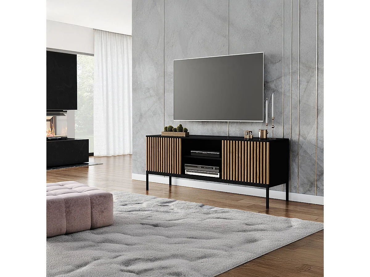 150 cm TV Stand with 2 Doors, Melchior Black and Wood
