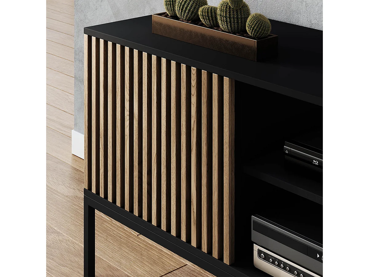 150 cm TV Stand with 2 Doors, Melchior Black and Wood