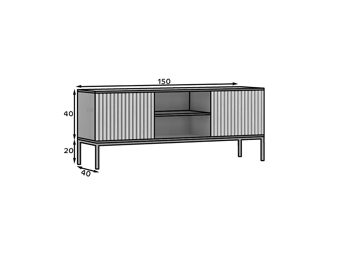 150 cm TV Stand with 2 Doors, Melchior Black and Wood