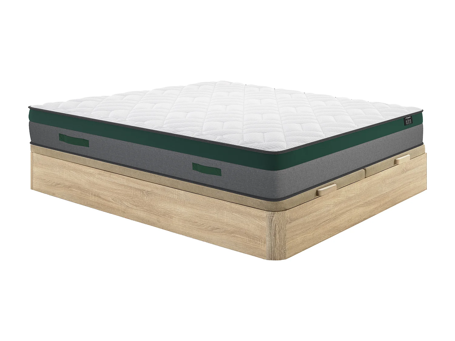 Ensemble 180 x 200 cm sommier coffre naturel clair + matelas ressorts ensachés ép.22cm - PRESTIGE de YSMÉE
