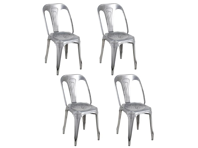Lot 4 chaises vintage en métal gris argenté style industriel - METALICA