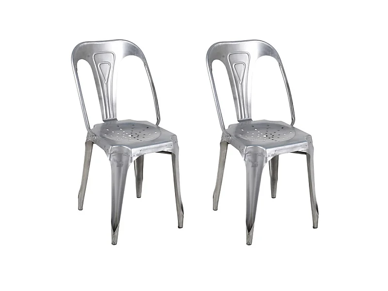 Lot 2 chaises vintage en métal gris argenté style industriel - METALICA
