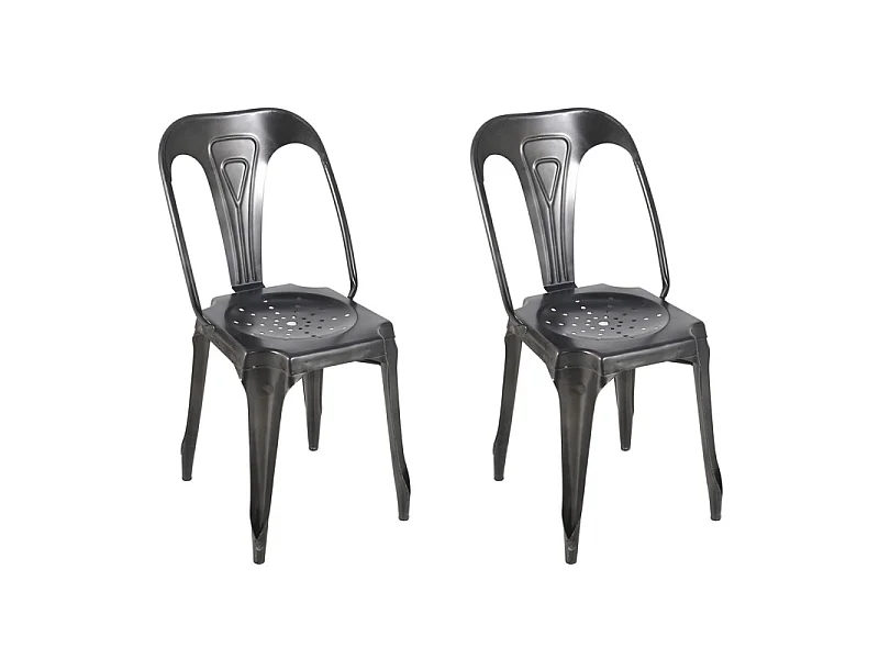 Lot 2 chaises vintage en métal gris vieilli style industriel - METALICA