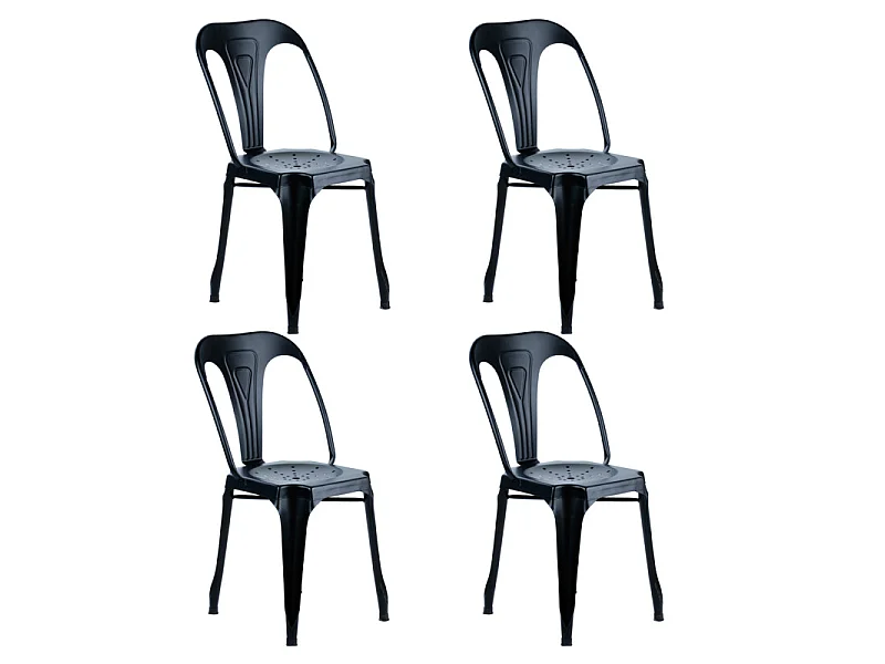 Lot 4 chaises vintage en métal noir style industriel - METALICA